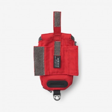 Pochette ceinture double poche zippée avec mousqueton + Lanière - Rouge -  Français